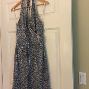 Chetta B Grey Sequin Halter Dress